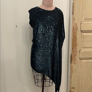 Black Sequin Asymmetrical Top